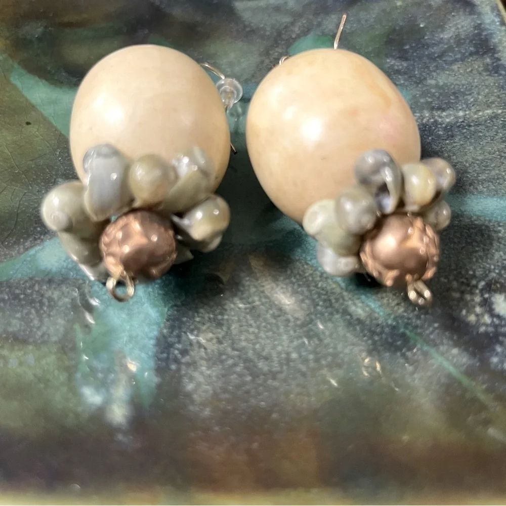 Handmade drop earrings with shells, beads and stone